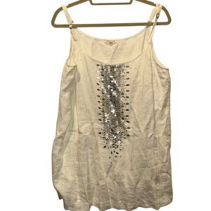 Eileen Fisher white linen silver embellished sleeveless blouse top XL